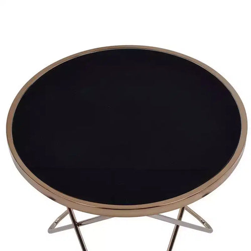 Table d'appoint en verre et métal avec base couleur champagne