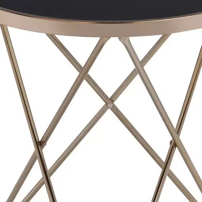 Table d'appoint en verre et métal avec base couleur champagne
