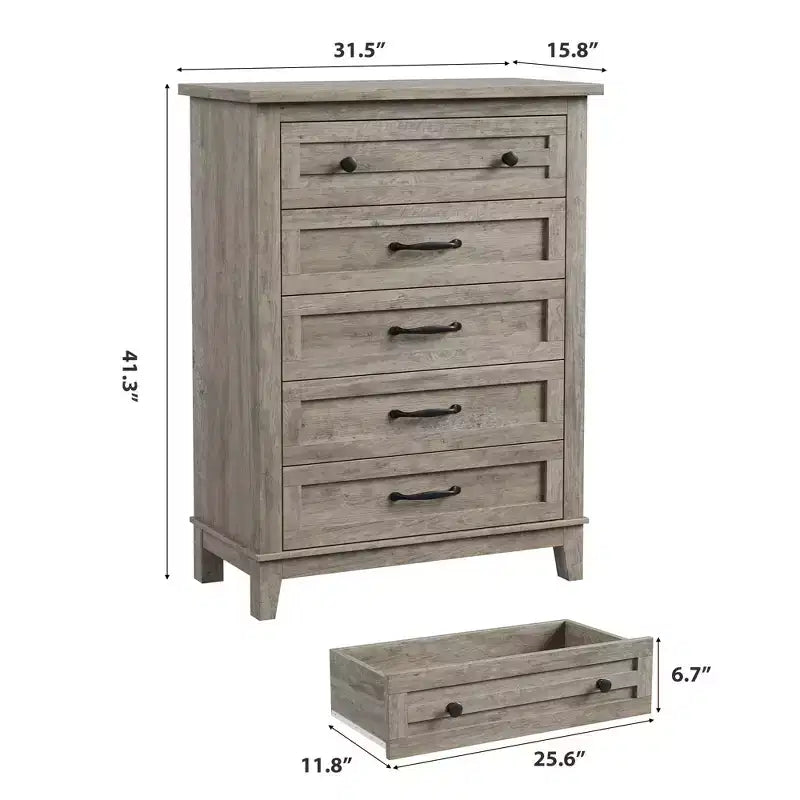 Commode en bois à 5 tiroirs de 105 cm de haut