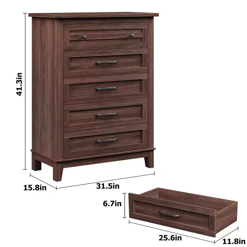 Commode en bois à 5 tiroirs de 105 cm de haut