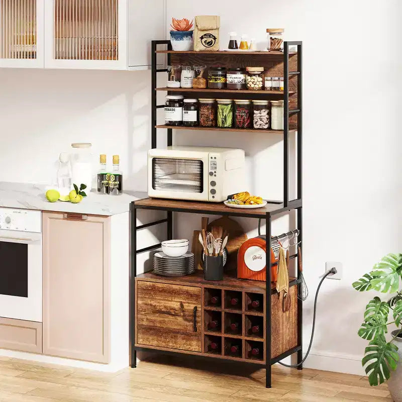 Étagère de Boulanger en Métal 170 cm avec Armoire, Prise de Courant et Crochets en S