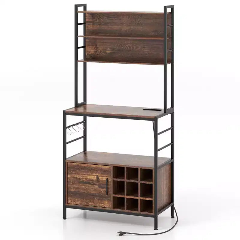 Étagère de Boulanger en Métal 170 cm avec Armoire, Prise de Courant et Crochets en S