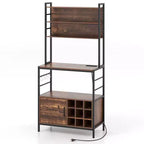 Étagère de Boulanger en Métal 170 cm avec Armoire, Prise de Courant et Crochets en S