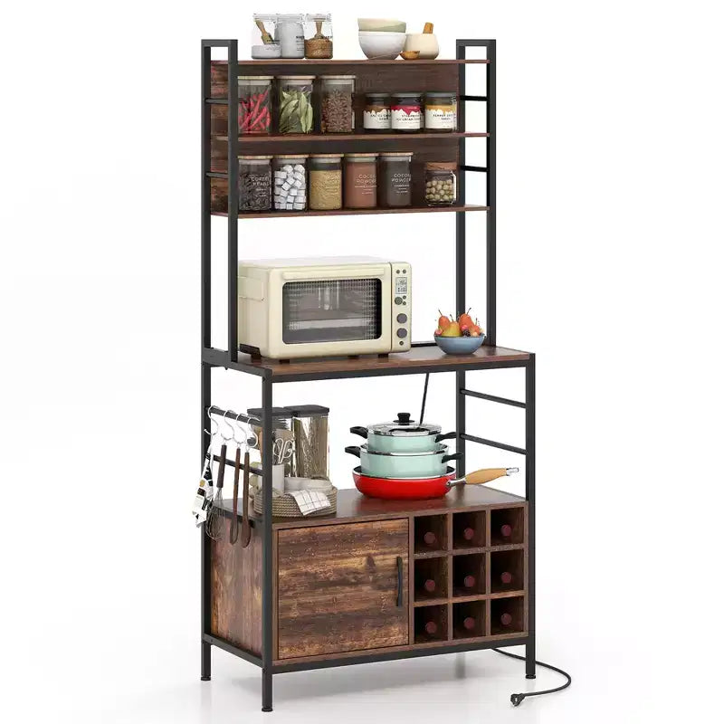 Étagère de Boulanger en Métal 170 cm avec Armoire, Prise de Courant et Crochets en S