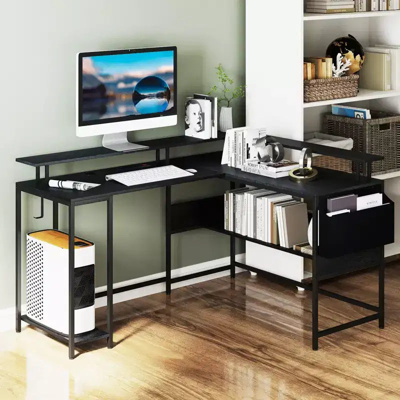 Bureau de jeu en forme de L avec lumières LED et prises de courant
