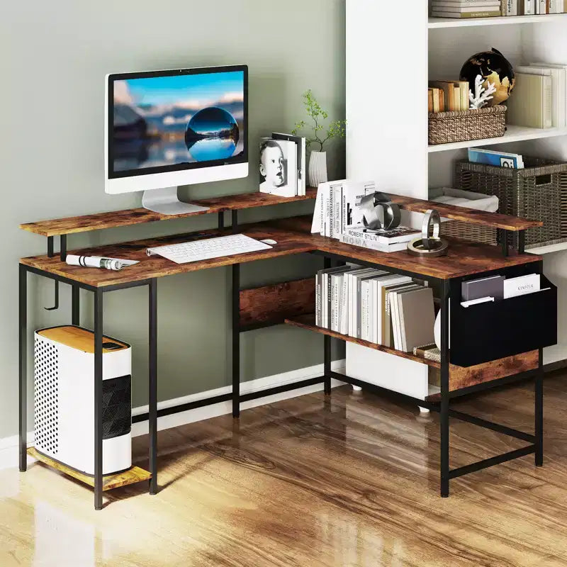 Bureau de jeu en forme de L avec lumières LED et prises de courant