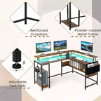 Bureau de jeu en forme de L avec lumières LED et prises de courant