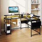 Bureau de jeu en forme de L avec lumières LED et prises de courant