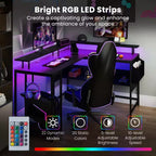 Bureau de jeu en forme de L avec lumières LED et prises de courant