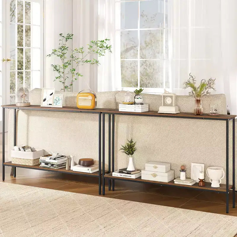 Console étroite en bois de 44 po avec étagère inférieure