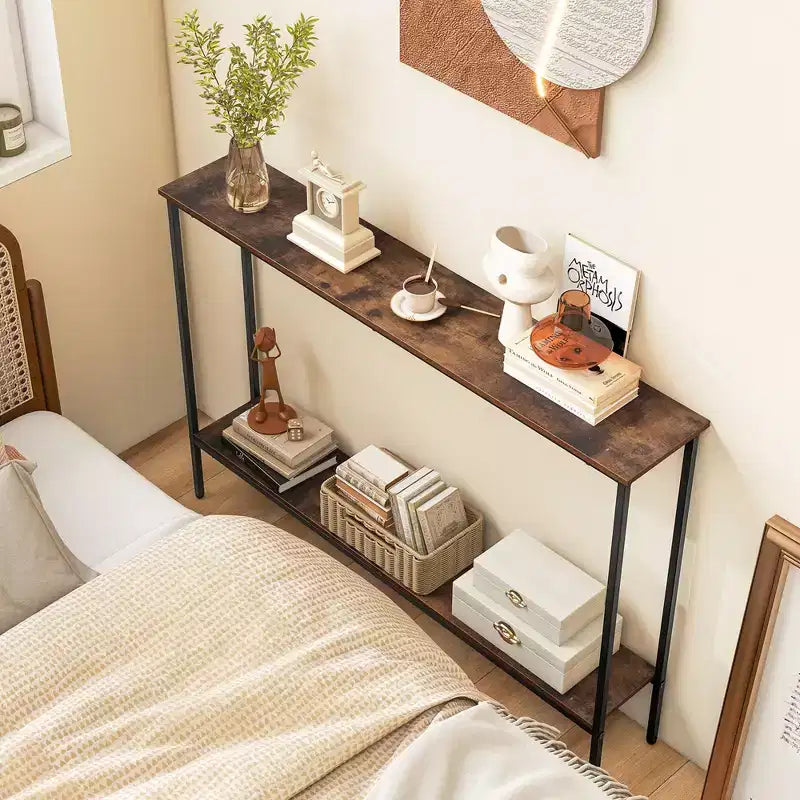 Console étroite en bois de 44 po avec étagère inférieure