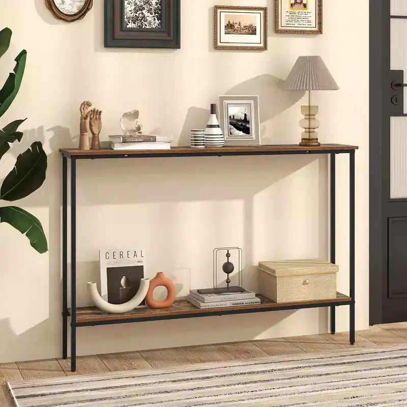 Console étroite en bois de 44 po avec étagère inférieure