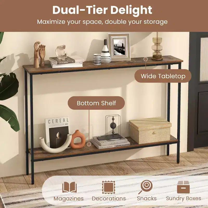 Console étroite en bois de 44 po avec étagère inférieure