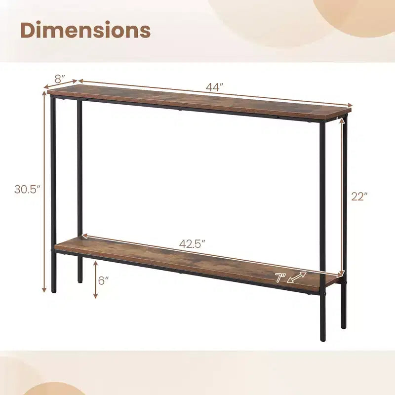 Console étroite en bois de 44 po avec étagère inférieure