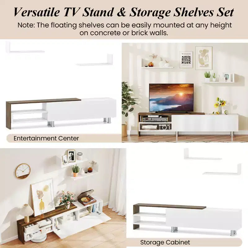 Meuble TV en bois Meuble de divertissement 181,6 cm pour téléviseurs jusqu'à 80"
