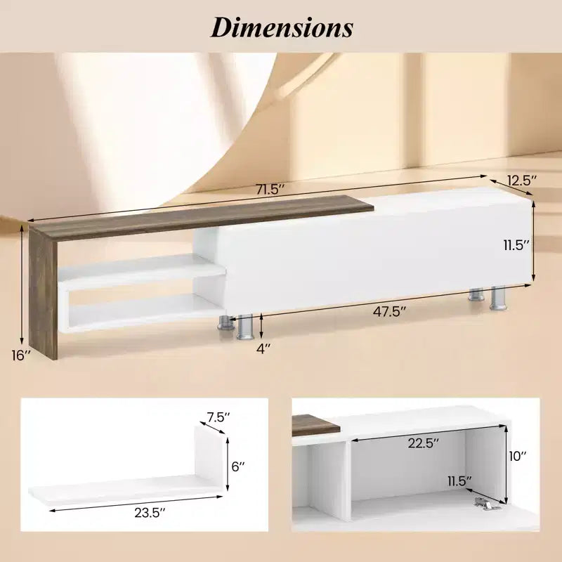 Meuble TV en bois Meuble de divertissement 181,6 cm pour téléviseurs jusqu'à 80"