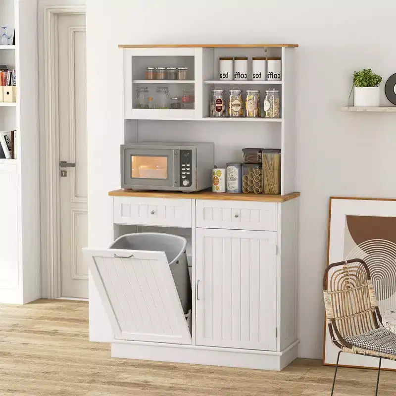 Meuble poubelle double basculant en bois avec huche