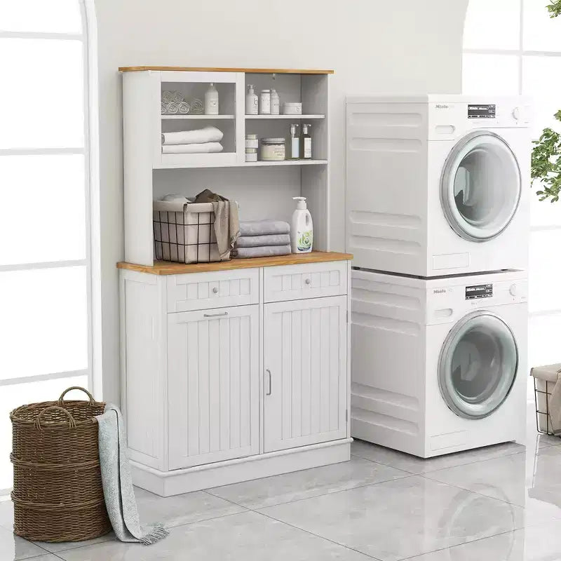 Meuble poubelle double basculant en bois avec huche