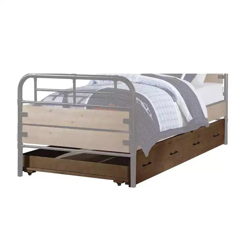 Lit gigogne double en bois avec roulettes
