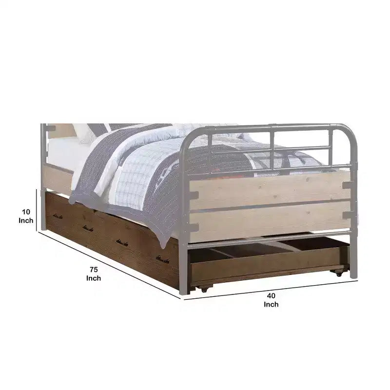 Lit gigogne double en bois avec roulettes