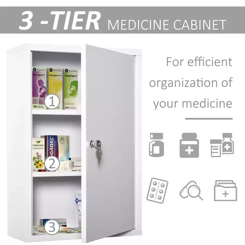 Armoire à pharmacie murale en acier à 3 niveaux