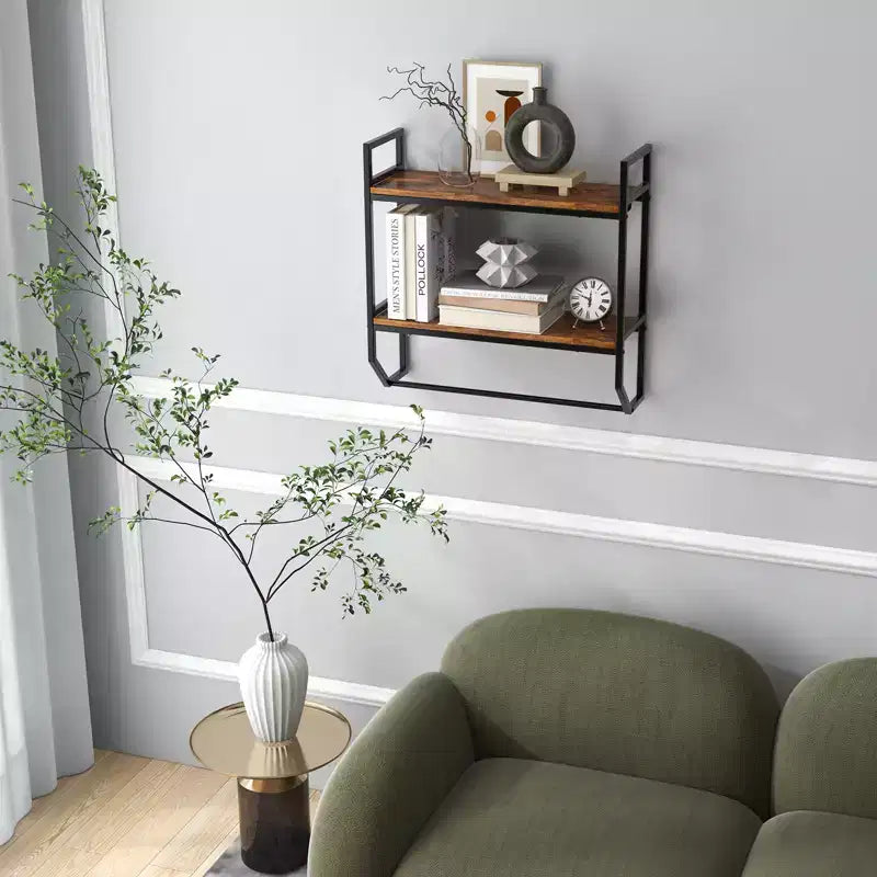 Étagère murale flottante à 2 niveaux en métal avec tringle de suspension