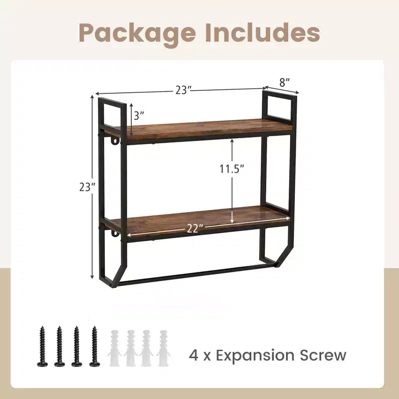 Étagère murale flottante à 2 niveaux en métal avec tringle de suspension