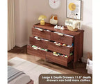 Commode à 6 tiroirs en bois avec façades cannelées et poignées dorées 119 cm