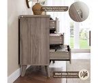 Commode à 6 tiroirs en bois avec façades cannelées et poignées dorées 119 cm