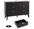 Commode à 6 tiroirs en bois avec façades cannelées et poignées dorées 119 cm