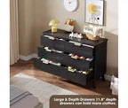 Commode à 6 tiroirs en bois avec façades cannelées et poignées dorées 119 cm