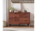 Commode à 6 tiroirs en bois avec façades cannelées et poignées dorées 119 cm