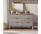 Commode à 6 tiroirs en bois avec façades cannelées et poignées dorées 119 cm