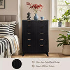 Commode 5 tiroirs en bois avec panneaux cannelés de 122 cm de hauteur