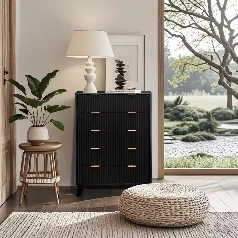 Wood 5-Drawer Dresser with Fluted Panels 48" Tall