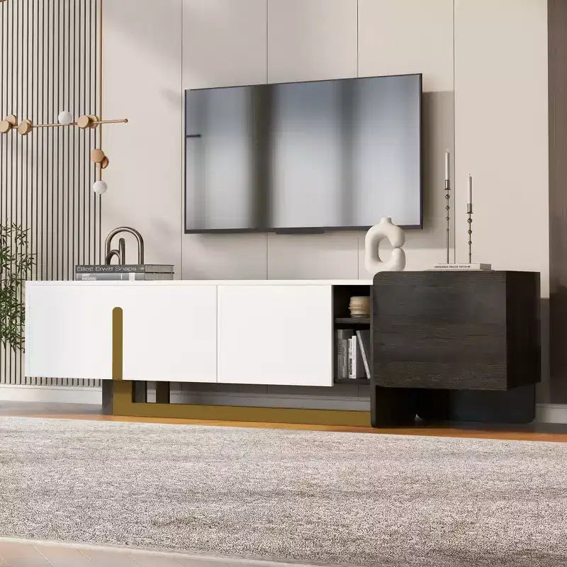 Meuble TV en bois avec tiroir et étagères réglables pour téléviseurs de 70 pouces