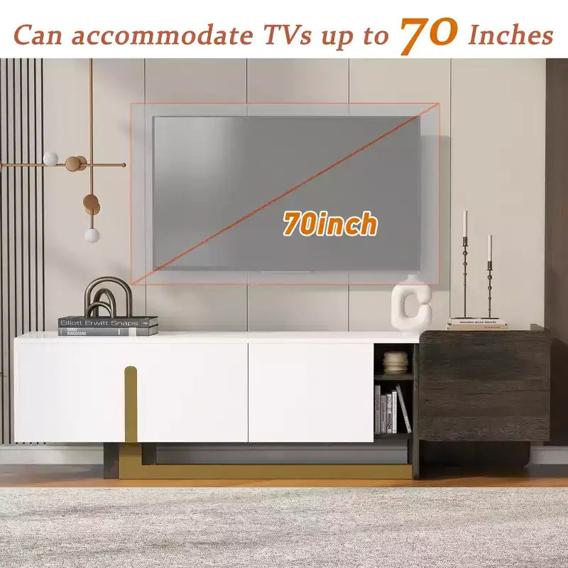 Meuble TV en bois avec tiroir et étagères réglables pour téléviseurs de 70 pouces