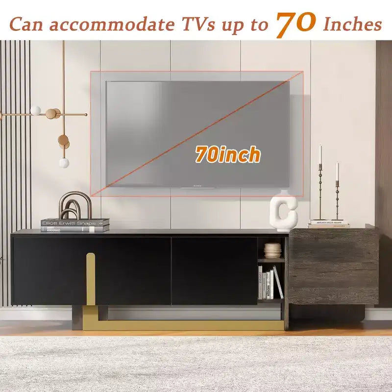 Meuble TV en bois avec tiroir et étagères réglables pour téléviseurs de 70 pouces