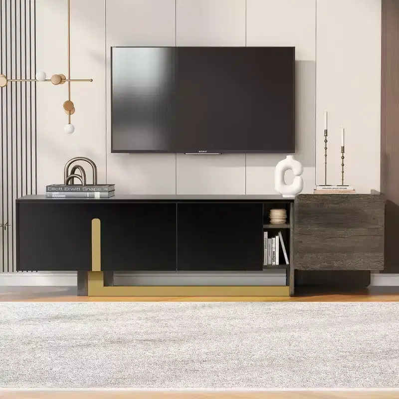 Meuble TV en bois avec tiroir et étagères réglables pour téléviseurs de 70 pouces