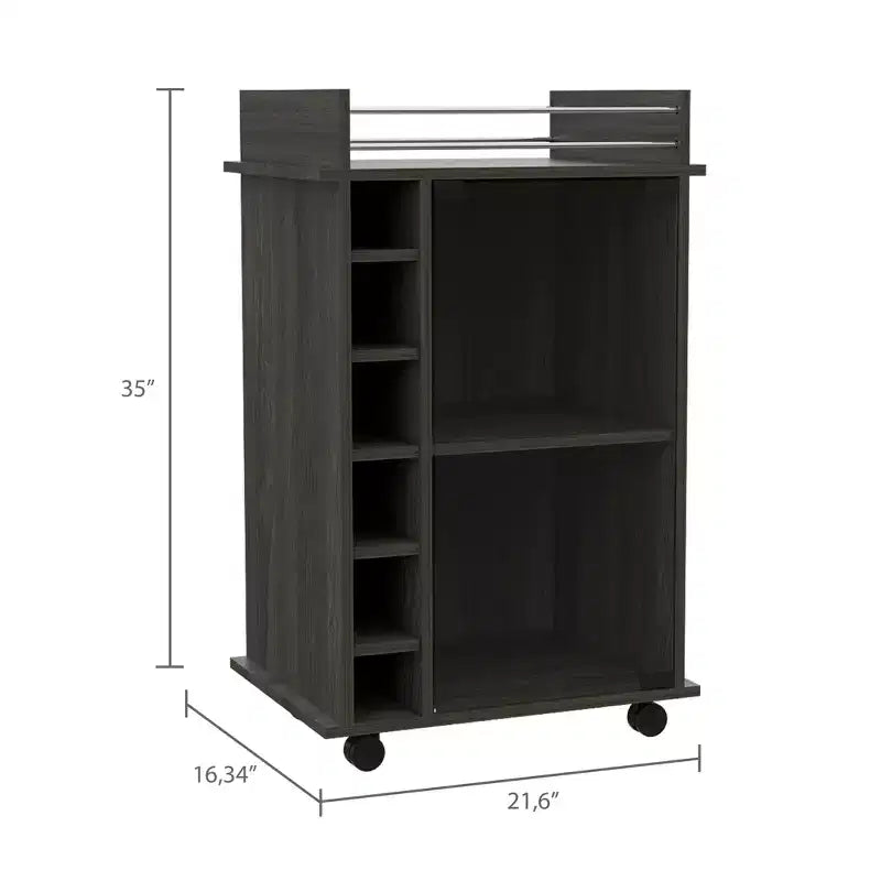 Wood Bar Cart with 2 Shelves and 6-Bottle Rack