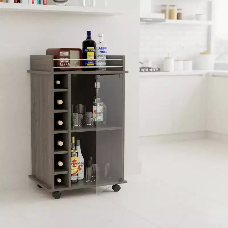 Desserte de bar en bois à 2 étagères et casier à 6 bouteilles