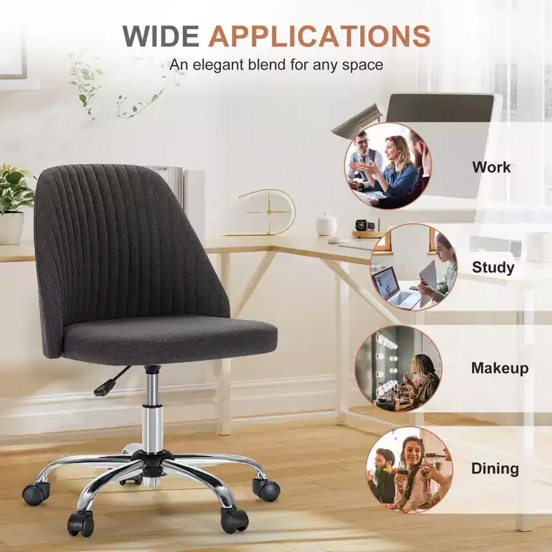 Fauteuil de bureau pivotant en tissu avec roulettes et support lombaire