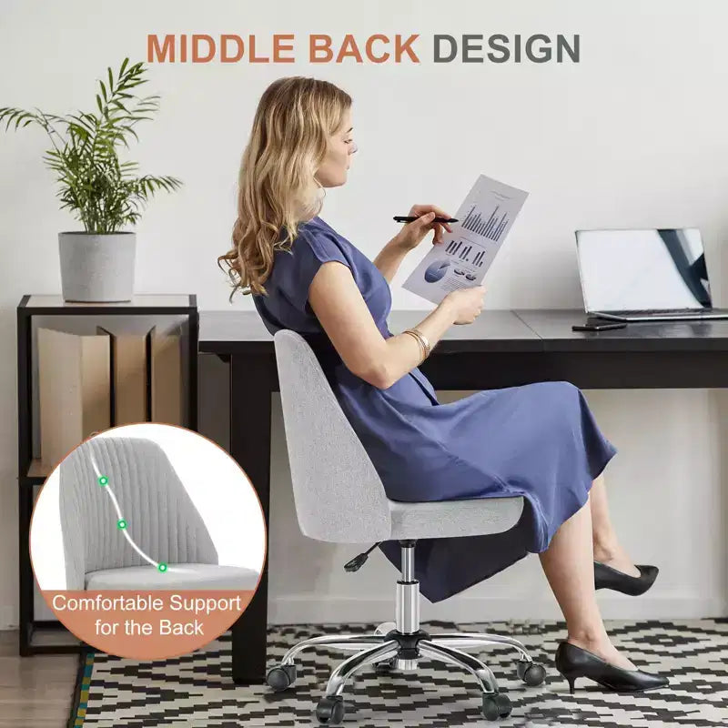 Fauteuil de bureau pivotant en tissu avec roulettes et support lombaire