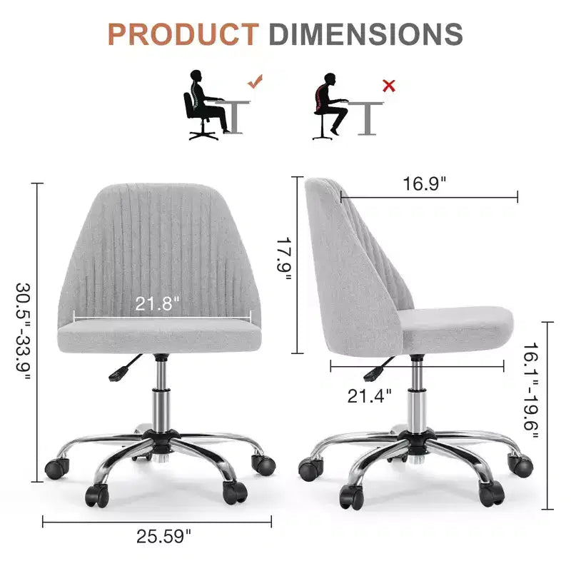 Fauteuil de bureau pivotant en tissu avec roulettes et support lombaire
