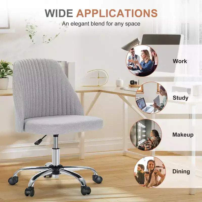Fauteuil de bureau pivotant en tissu avec roulettes et support lombaire