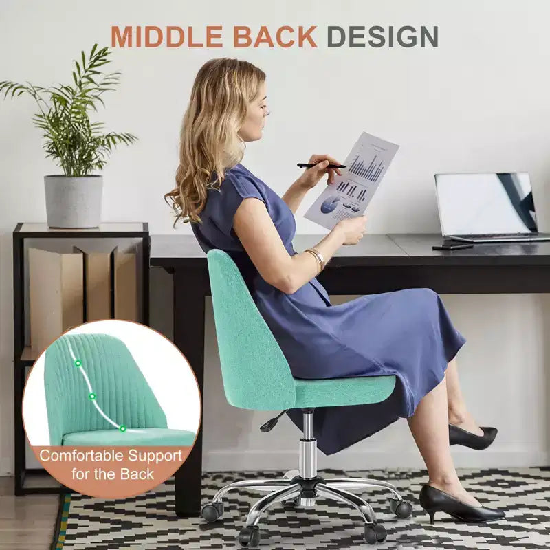 Fauteuil de bureau pivotant en tissu avec roulettes et support lombaire