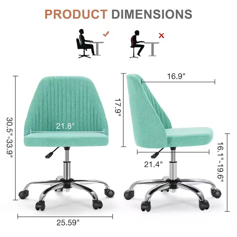 Fauteuil de bureau pivotant en tissu avec roulettes et support lombaire