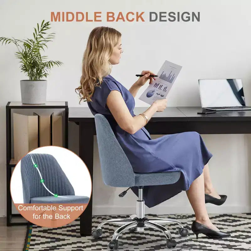 Fauteuil de bureau pivotant en tissu avec roulettes et support lombaire