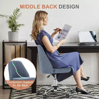 Fauteuil de bureau pivotant en tissu avec roulettes et support lombaire