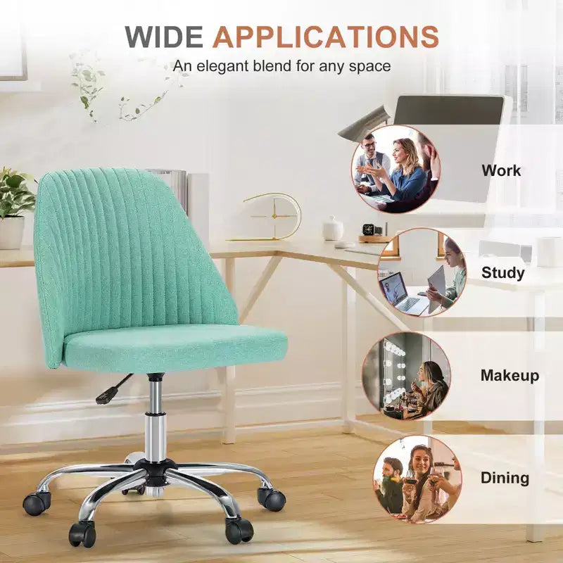 Fauteuil de bureau pivotant en tissu avec roulettes et support lombaire